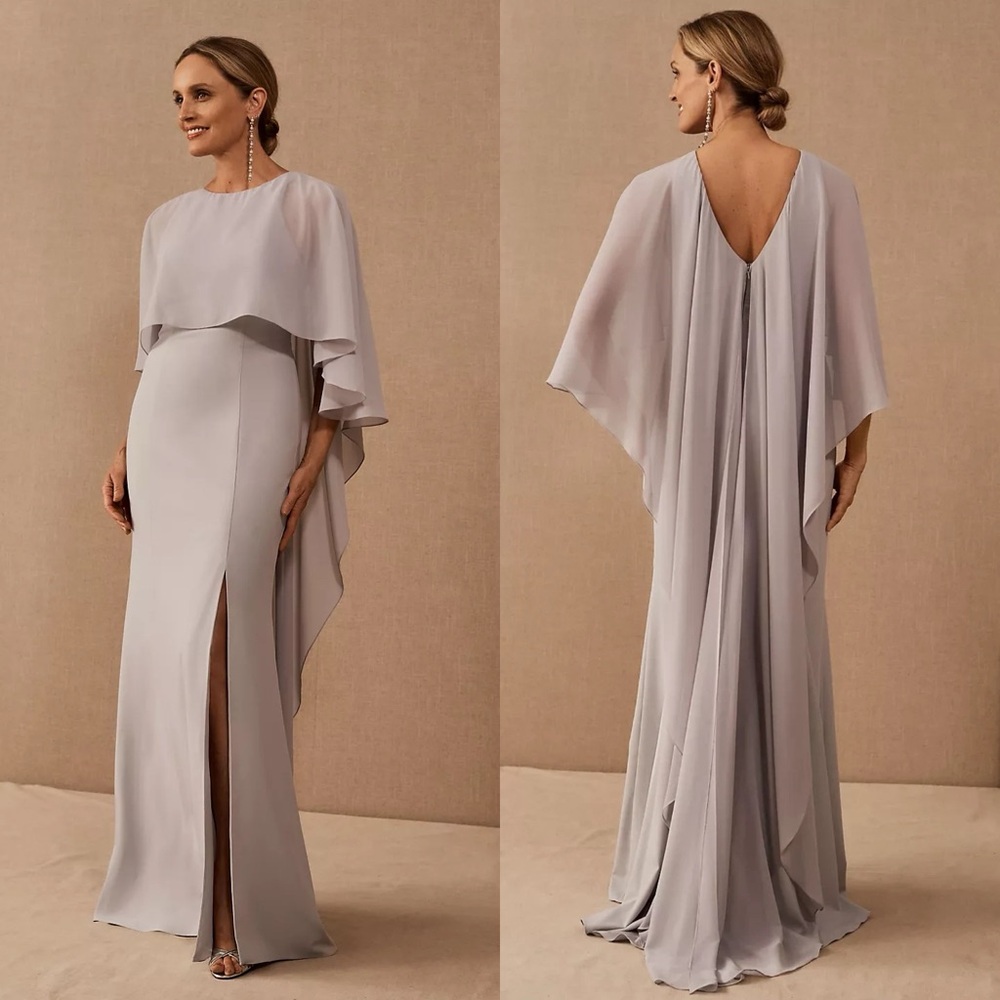 Amsale Light Gray Cape-Back Maxi Gown